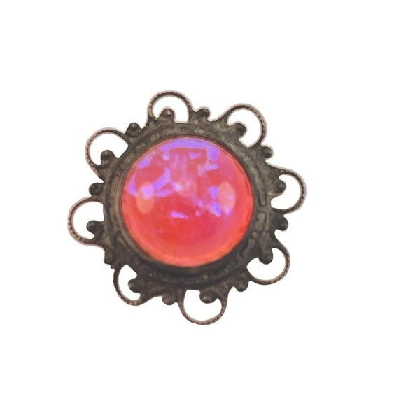Dragons Breath Pin Brooch Antique Sterling Silver Scrollwork Round Cabochon Ston - Picture 2 of 7